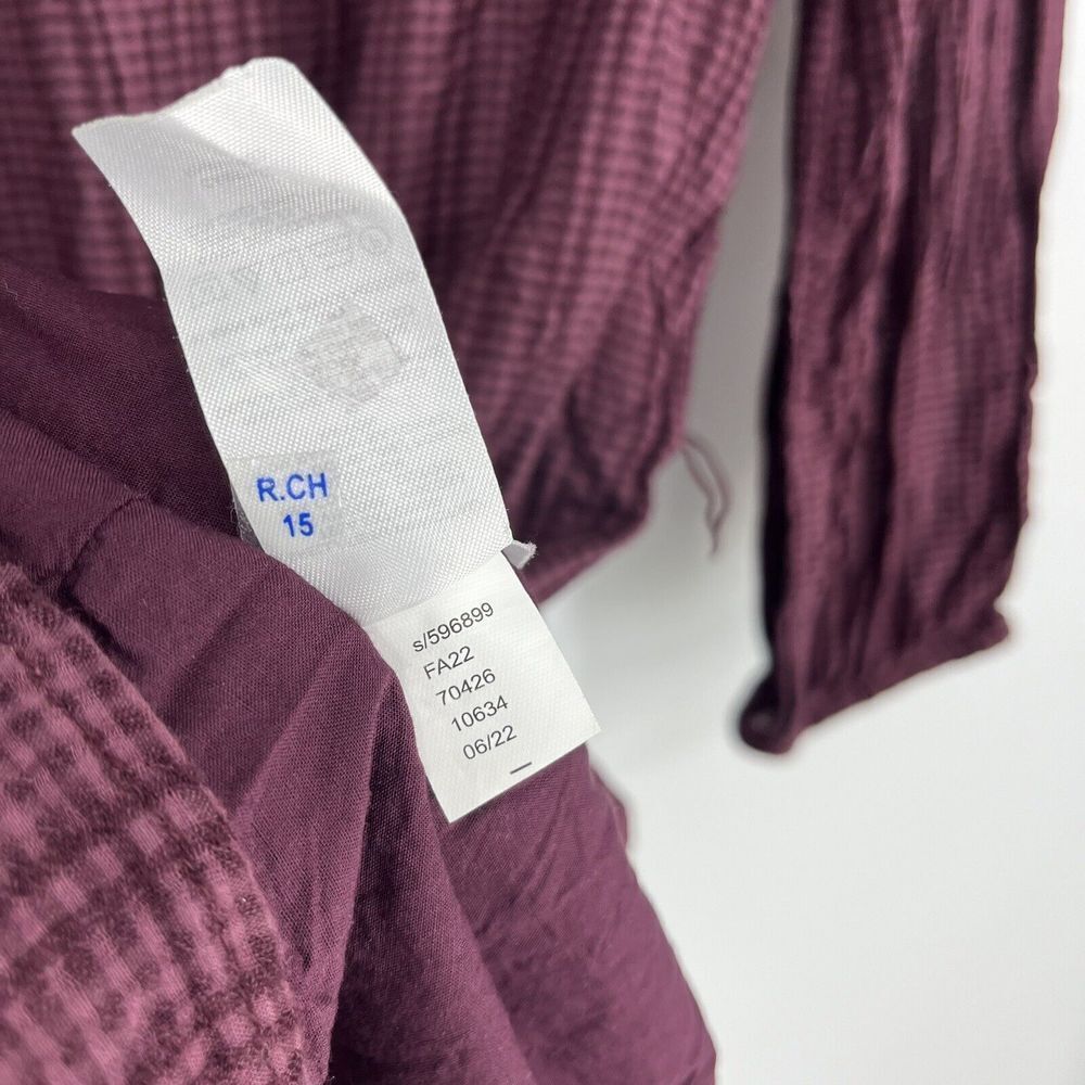 LOFT Dress Size Medium Maroon Check Ruffle Prairie Pleated Button Drop Waist - Picture 8 of 8